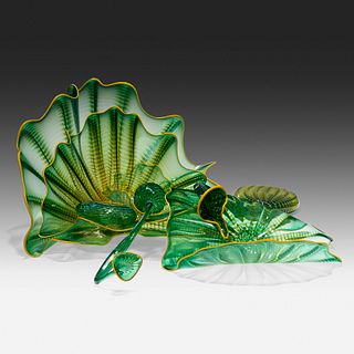 Dale Chihuly, Dryad Green Persian Set with Goldenrod Lip Wraps