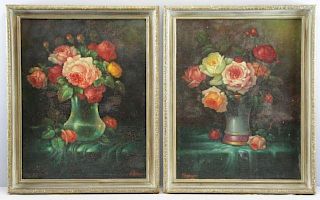 BELDENGREE, J. Pair of Oil on Canvas. Floral Still