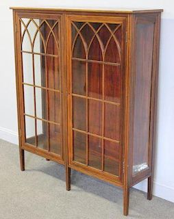 Gothic Style Two Door Glass Front Bookcase.