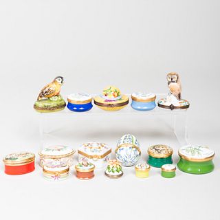 Group of Fifteen Modern Porcelain and Enamel Snuff Boxes