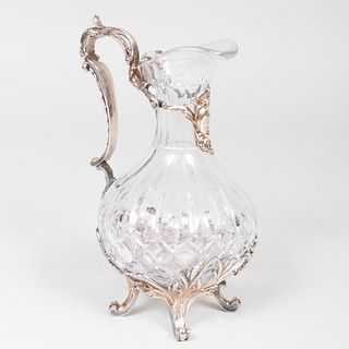 Continental Cut Glass Ewer with Silver Plate Overlay
