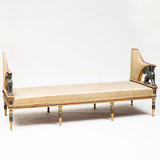 Swedish Neoclassical Painted and Parcel-Gilt Partial Settee, Attributed to Ephraim Stahl
