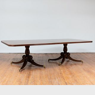George III Style Cross-Banded Mahogany Double-Pedestal Dining Table, of Recent Manufacture