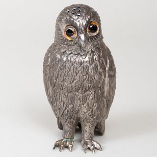 Silvered Metal Owl Form Caster