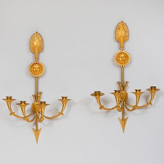 Pair of Empire Style Ormolu Four-Light Sconces