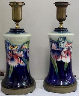 MOORCROFT. Pair of Vintage Porcelain Lamps.