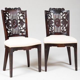 Pair of Continental Stained Oak Side Chairs, possibly North Italian