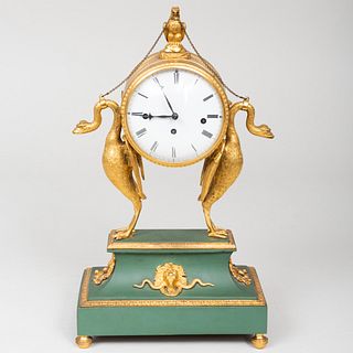 Small Empire Ormolu and Painted Mantle Clock