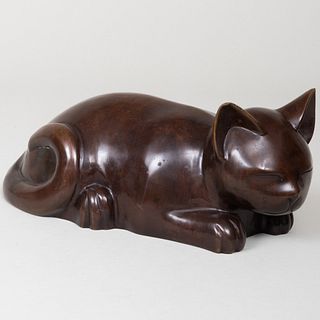 Japanese Bronze Model of a Recumbant Cat