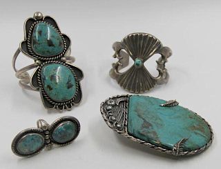 JEWELRY. 4 Pieces Turquoise and Sterling Jewelry.