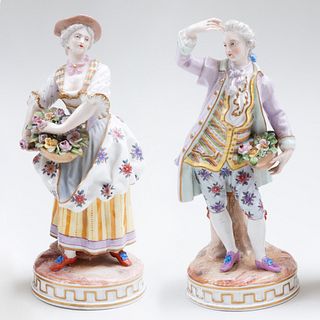 Pair of German Porcelain Figures of a Gardener and Companion 