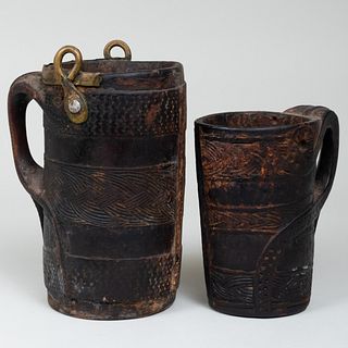 Two Ethnographic Carved Wood Water Vessels