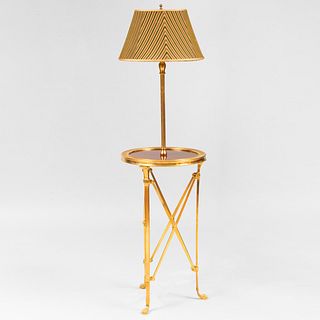 Modern Mahogany and Brass Guéridon Floor Lamp