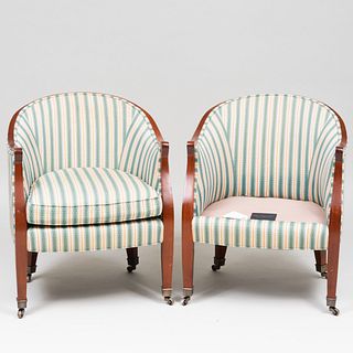 Pair of Regency Style Mahogany Upholstered Tub Chairs, of Recent Manufacture