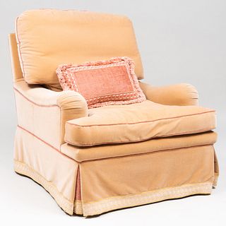 Large Cream Mohair Upholstered Club Chair