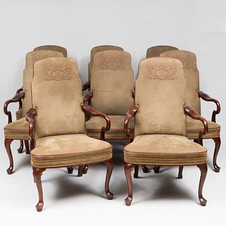 Eight George I Style Mahogany and Suede Armchairs, of Recent Manufacture