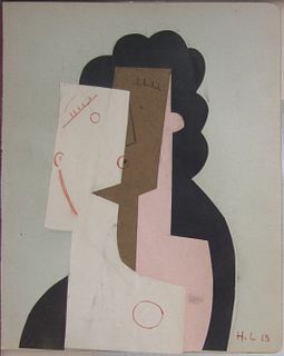 Henri Laurens, French,  Cubiste Tete  Collage on paper, signed LR, '16