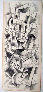 Russian Cubist/Futurist Figure, Liubov Sergeevna Popova, Charcoal/Graphite on paper, signed, Ca 1914