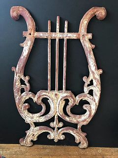 Antique Cast Iron Harp Wall Piece Architectural Old Stunning Great Color