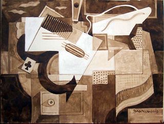 Still Life with Guitar, Gouache on Paper, Louis Marcoussis