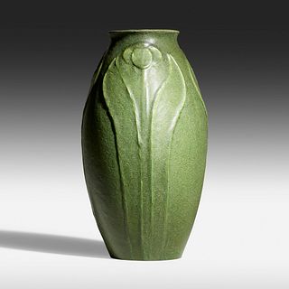 Marie Seaman for Grueby Faience Company, Rare vase with tulips