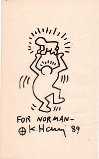 Keith Haring Dancing Person Holding Up Baby Black Marker '89