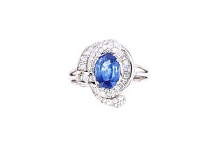 Blue Sapphire & VS2 Diamond Ring w/ GIA & AIG Cert
