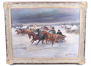 A Scheloumoff Russian Race Original Oil Painting