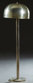 Mid Century Modern Floor Lamp, c. 1960, by Laurel Lamp Co., the domed aluminum shade on a cylindrical chrome plated iron support, to a circular alumin