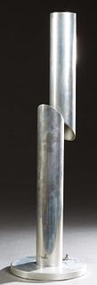 Mid-Century Modern Table Lamp, 20th c, in the manner of Nanda Vigo, composed of two aluminum tubes staggered in height, containing one bulb each, on a