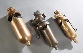 Group of Three Bronze Steam Whistles, one marked Lunkenheimer, two with release levers, Lunkenheimer- H.- 8 1/2 in., unmarked- H.- 10 1/4 in., and 10 