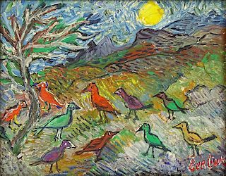 David Davidovich Burliuk, American/Ukranian (1882-1967) Oil on canvas board "Flock of Birds"