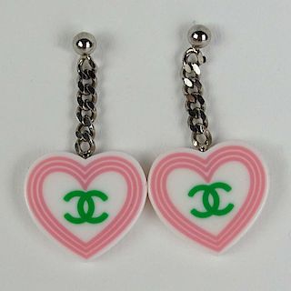 Pair of Lady's Chanel Heart/Logo Earrings.