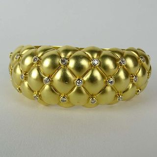 Lady's Vintage 18 Karat Yellow Gold and .79 Carat Diamond Tufted Bangle Bracelet.