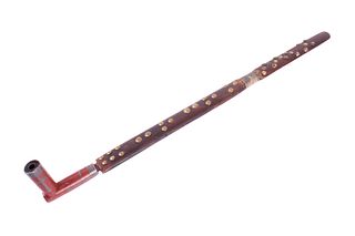 Sioux Inlaid Pipe & Tacked Stem 19th Century