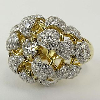 Lady's Diamond and 14 Karat Yellow Gold Cluster Ring.
