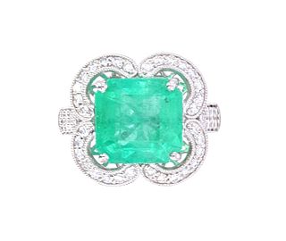 Vintage Estate Colombian Emerald VS1 Diamond Ring