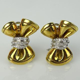 Lady's Vintage Italian 18 Karat Yellow Gold Bow earrings.