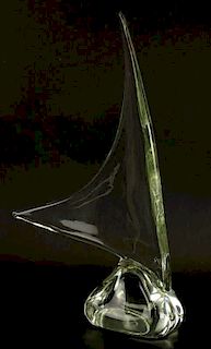 Vintage Murano Clear Art Glass Sail Boat Sculpture.
