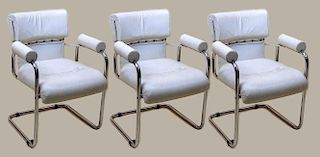 Set of Three (3) 1970's Guido Faleschini, Leather and Chrome Chairs.