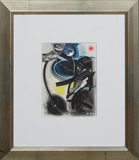 Jim Block (1960-, New Orleans ), "Abstract," mixed media, 2001, signed and dated lower right, presented in a silvered wood frame, H.- 8 1/4 in., W.- 6