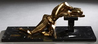 Sandra Zahn Oreck (1940-, American), "Amanda," 1985, polished bronze sculpture, on a highly figured rectangular black marble base with a brass namepla