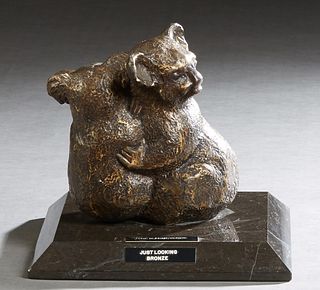 Jane Botsford Armstrong (1921-2012, New York), "Just Looking," 20th c., patinated bronze of koala bears, presented on a figured black marble base, wit