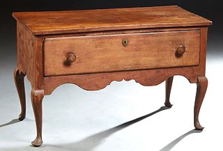 American Carved Mahogany Huntboard, 19th c., the rectangular top over one large drawer, on queen anne legs with pad feet, H.- 24 1/2 in., W.- 39 in., 
