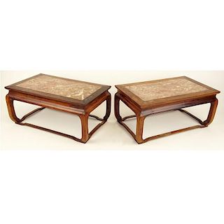 Pair 19/20th C Chinese H'uang H'uali Marble Top Rectangular Stands.