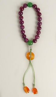Antique Chinese Ruby, Jade and Carnelian Prayer Beads.