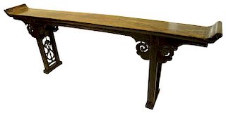 Large 19th Century Chinese Carved Elmwood Altar Table.