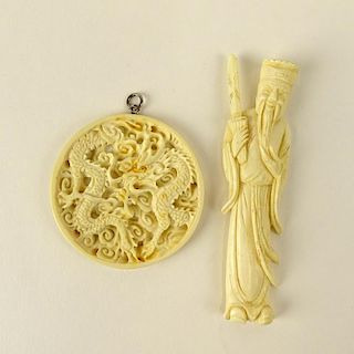 Chinese Carved Ivory Figure and a Chinese Open Carved Pendant.