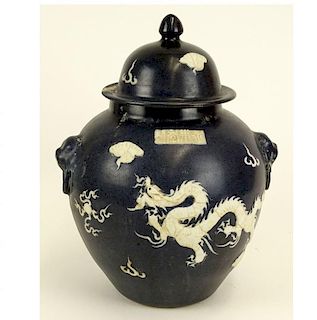 Antique Chinese Dark Blue Ground Ginger Jar With Top.