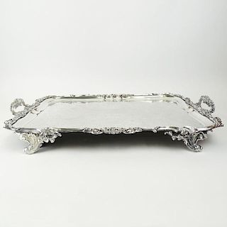 Large Antique Silver Plate Footed Tray.